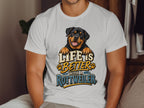White t-shirt with Rottweiler graphic and text "Life is Better With a Rottweiler".
