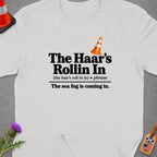 T-shirt with text "The Haar's Rollin In" and "The sea fog is coming in."