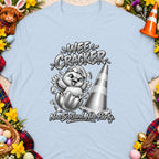 Light blue t-shirt with a chick hatching from an egg and the text "WEE CRACKER".