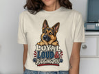 German Shepherd graphic on t-shirt reads "Loyal, Loud & Judging You."