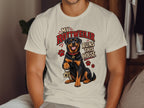Rottweiler on t-shirt holds house keys with paws. "My Rottweiler Runs This House" text.