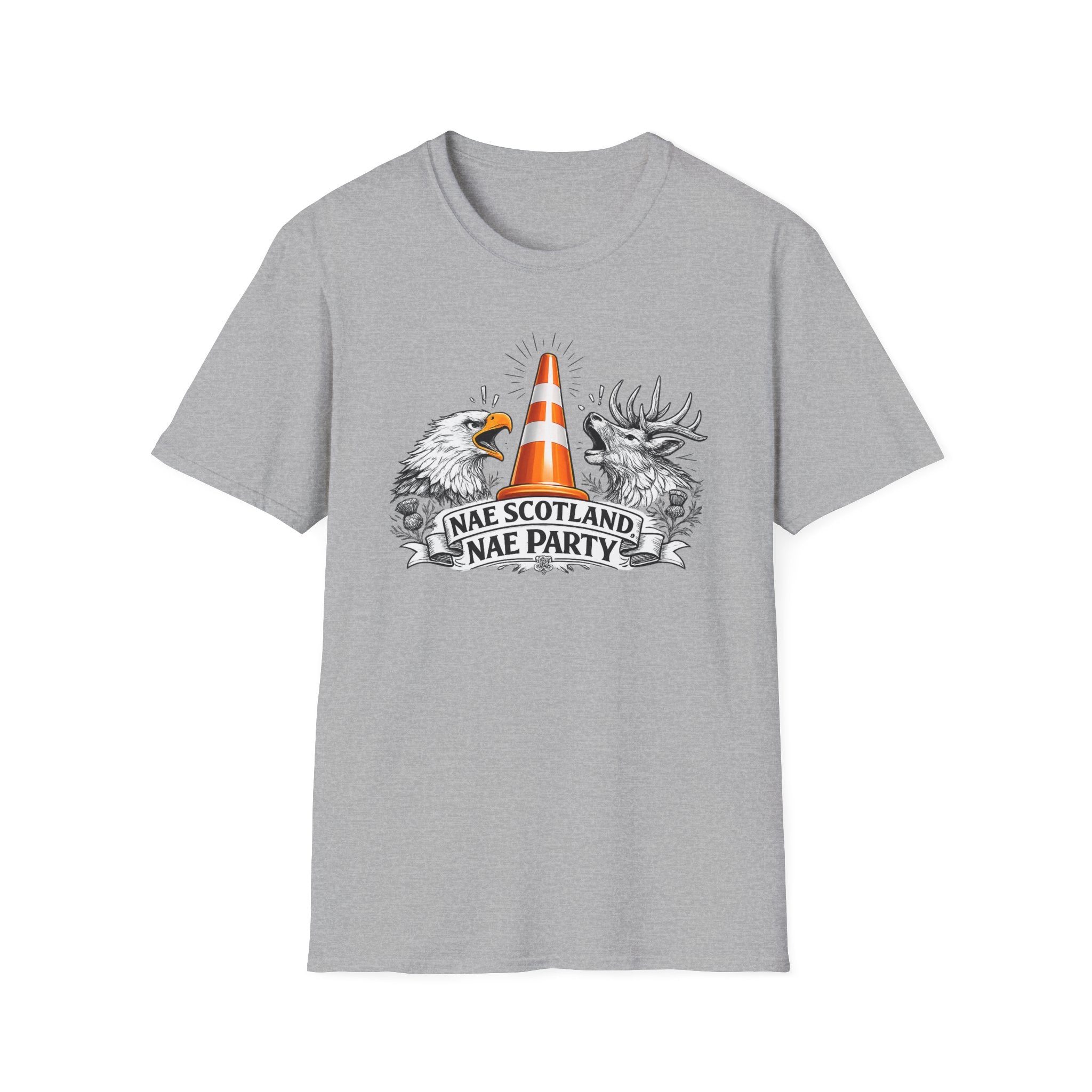 Nae Scotland, Nae Party – Eagle & Highland Stag Cone T-Shirt