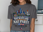 Houston skyline with shuttle, "Nae Scotland Nae Party" text, and Houston Edition.