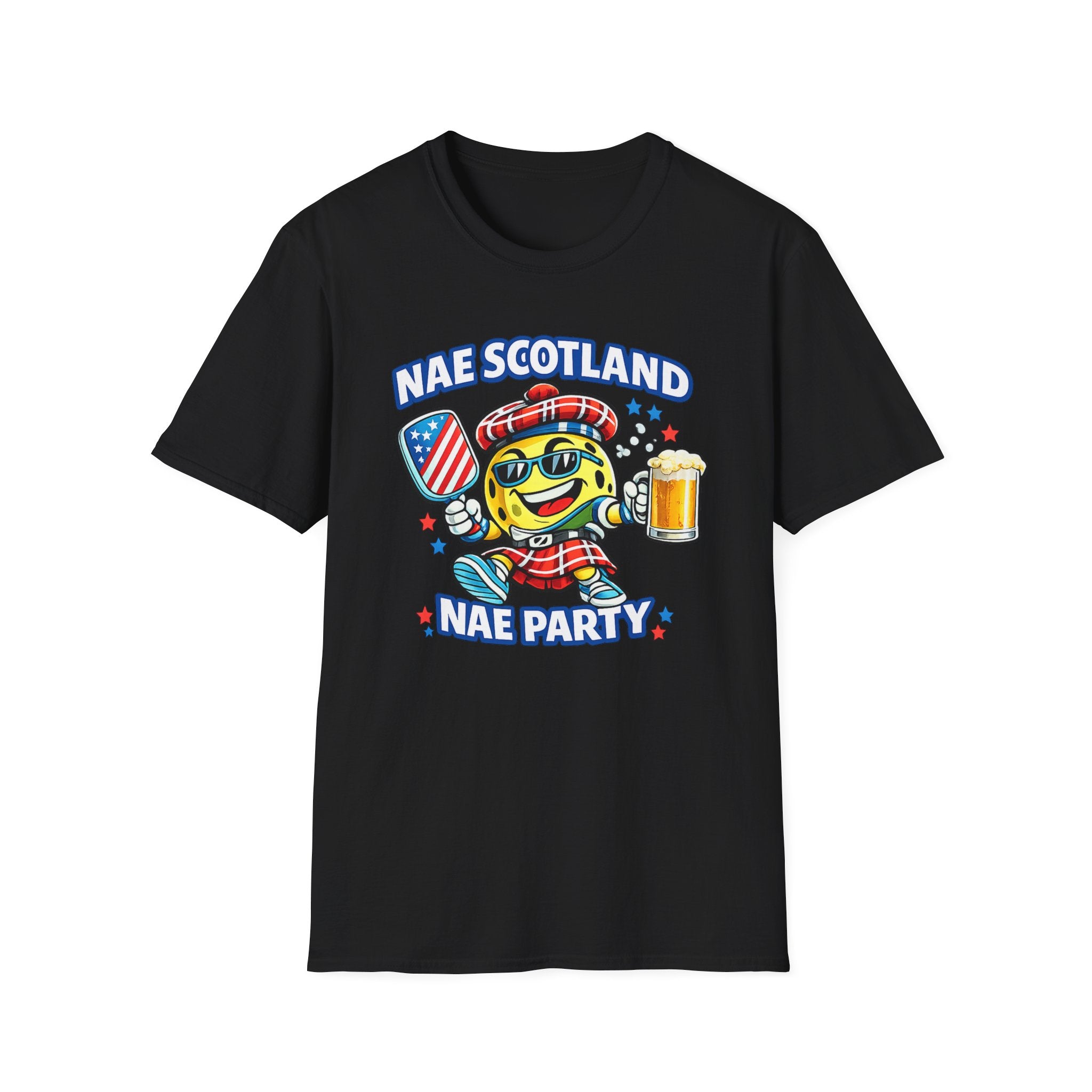 Copy of Nae Scotland, Nae Party – Tartan Pickleball Mascot T-Shirt
