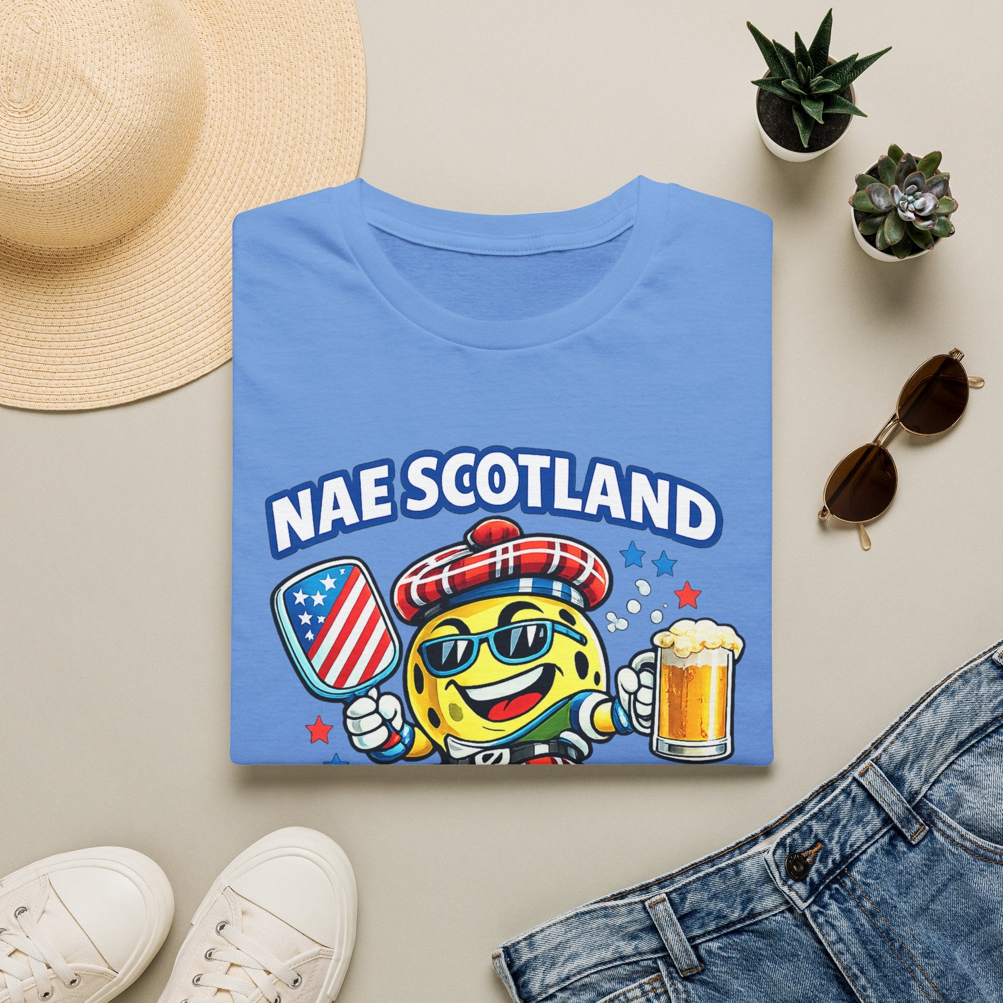 Nae Scotland, Nae Party – Tartan Pickleball Mascot T-Shirt