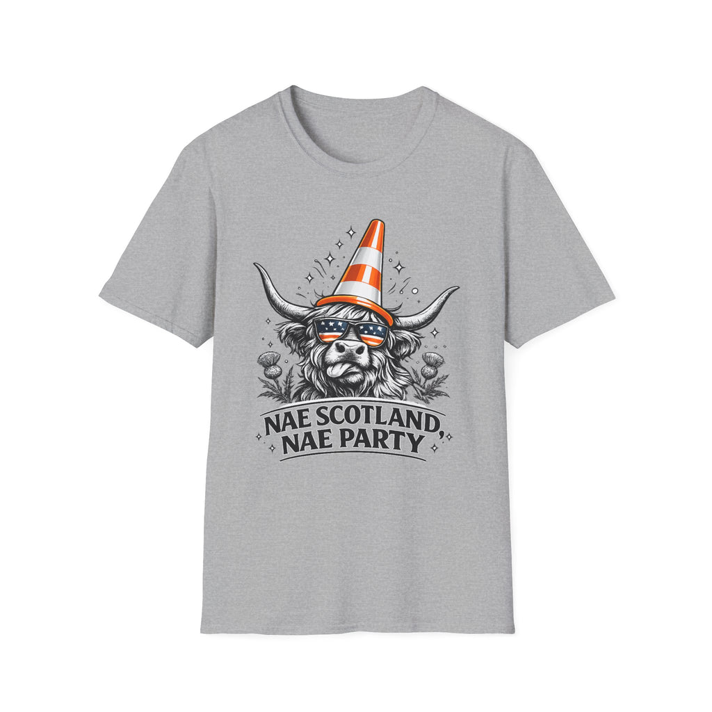 Nae Scotland, Nae Party – Highland Cow Cone T-Shirt