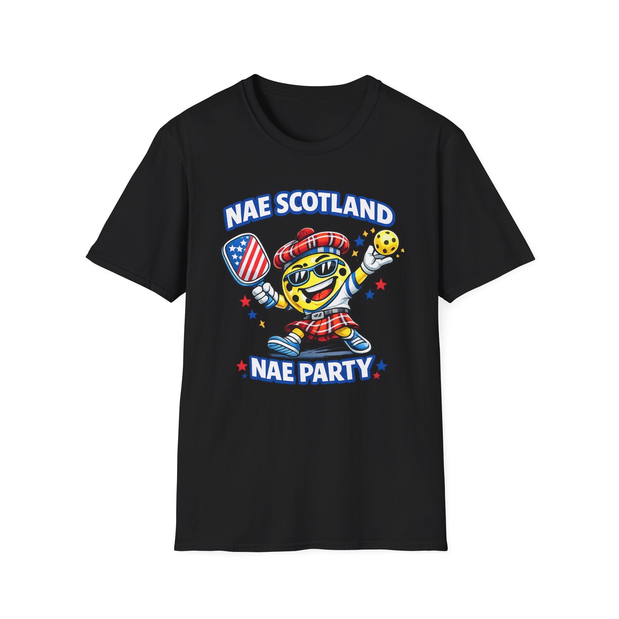 Copy of Nae Scotland, Nae Party – Tartan Pickleball Mascot T-Shirt