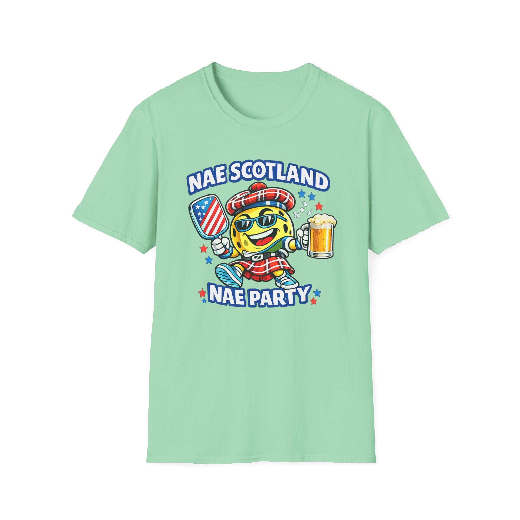 Nae Scotland, Nae Party – Tartan Pickleball Mascot T-Shirt