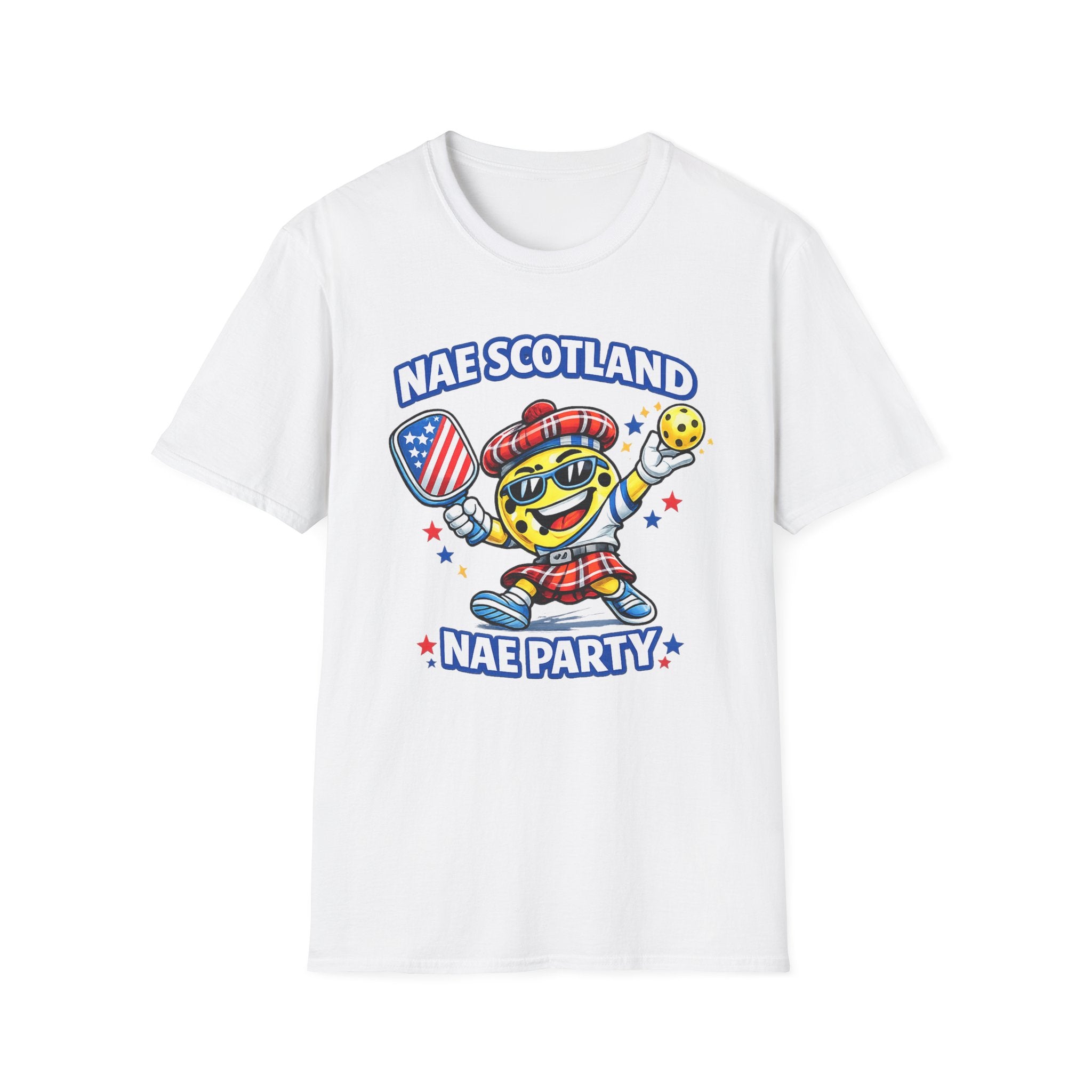 Copy of Nae Scotland, Nae Party – Tartan Pickleball Mascot T-Shirt