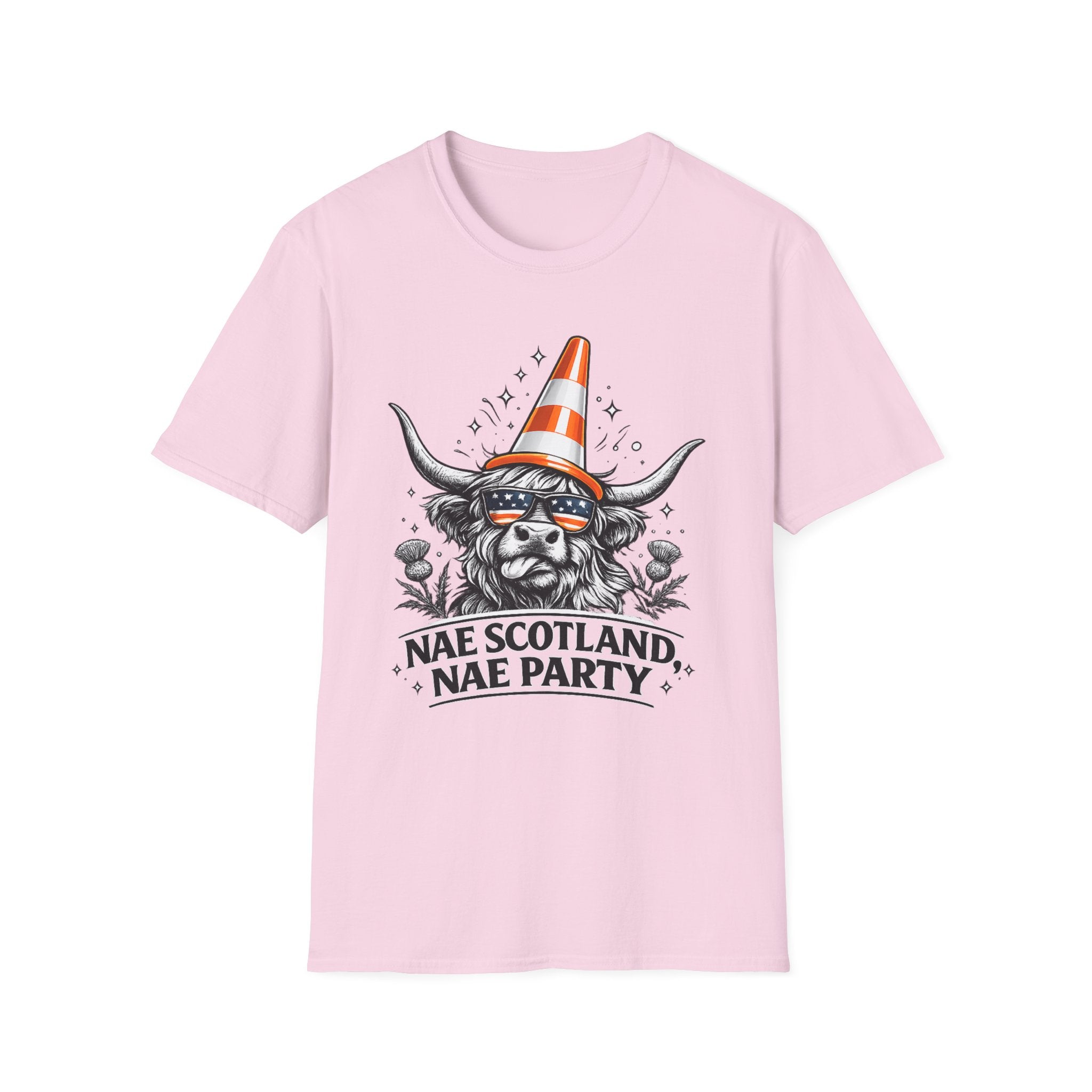 Nae Scotland, Nae Party – Highland Cow Cone T-Shirt