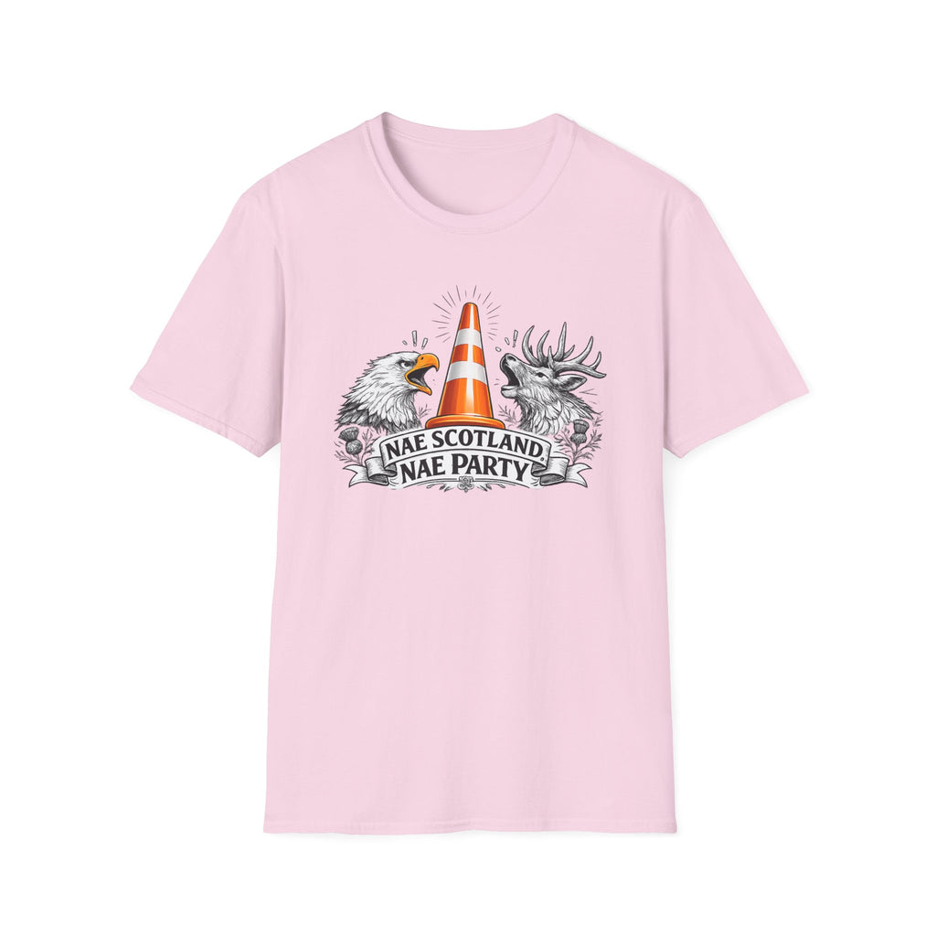 Nae Scotland, Nae Party – Eagle & Highland Stag Cone T-Shirt