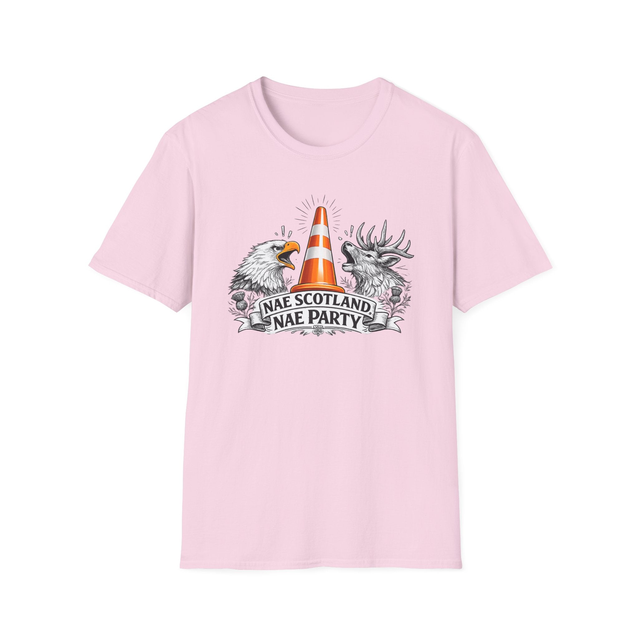 Nae Scotland, Nae Party – Eagle & Highland Stag Cone T-Shirt
