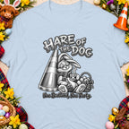 Hare of the Dog graphic with rabbit, cone, basket, and text.