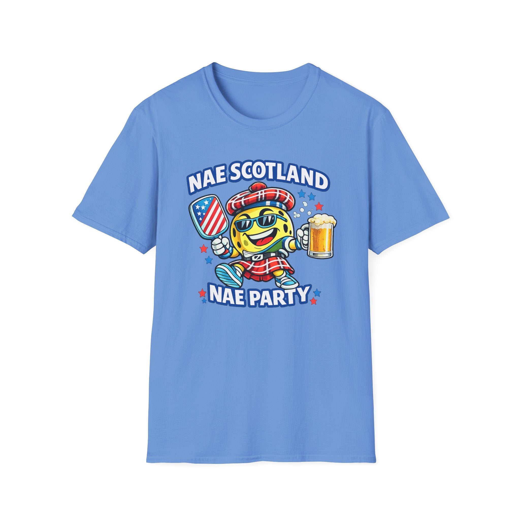 Nae Scotland, Nae Party – Tartan Pickleball Mascot T-Shirt