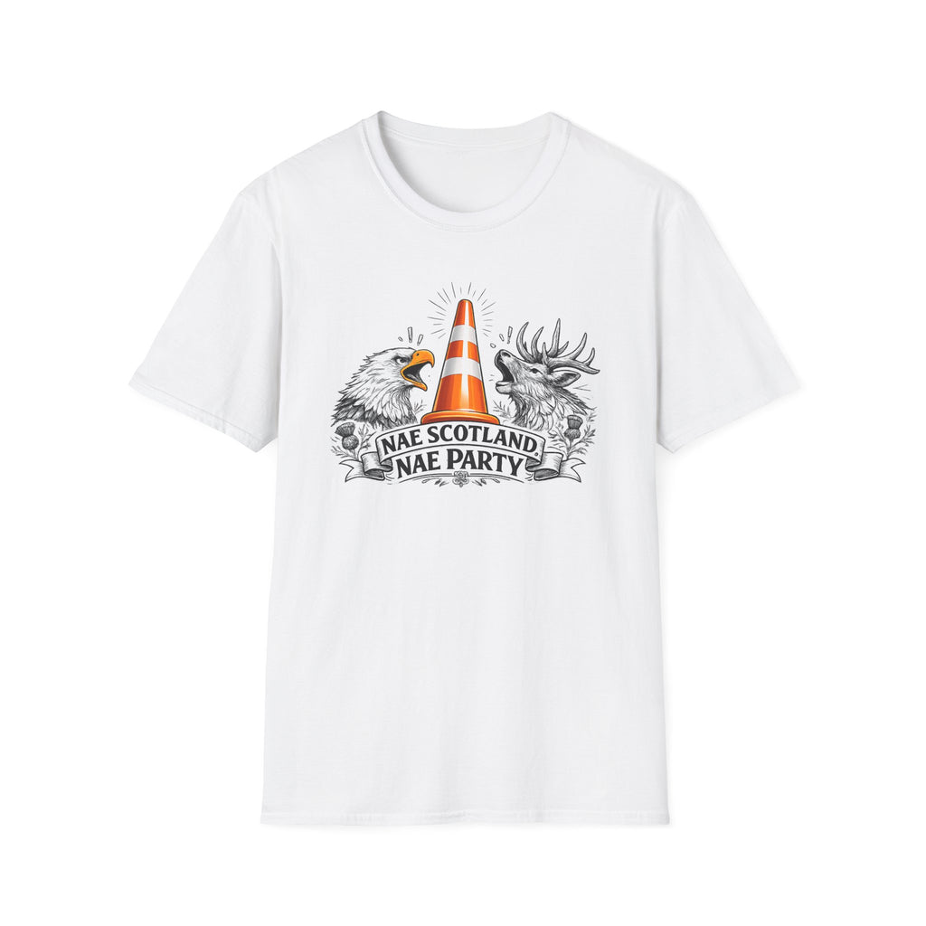 Nae Scotland, Nae Party – Eagle & Highland Stag Cone T-Shirt