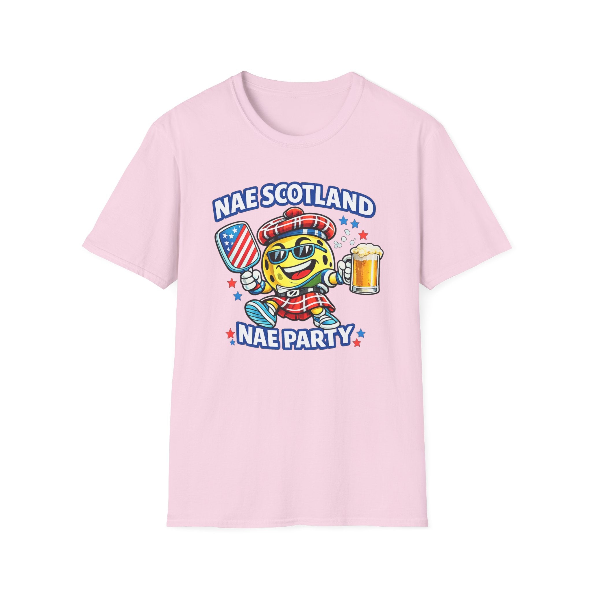 Nae Scotland, Nae Party – Tartan Pickleball Mascot T-Shirt