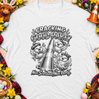 Chicks wearing plaid hats and a bow around a cone, with text "Cracking Good Party, Nae Scotland, Nae Party."