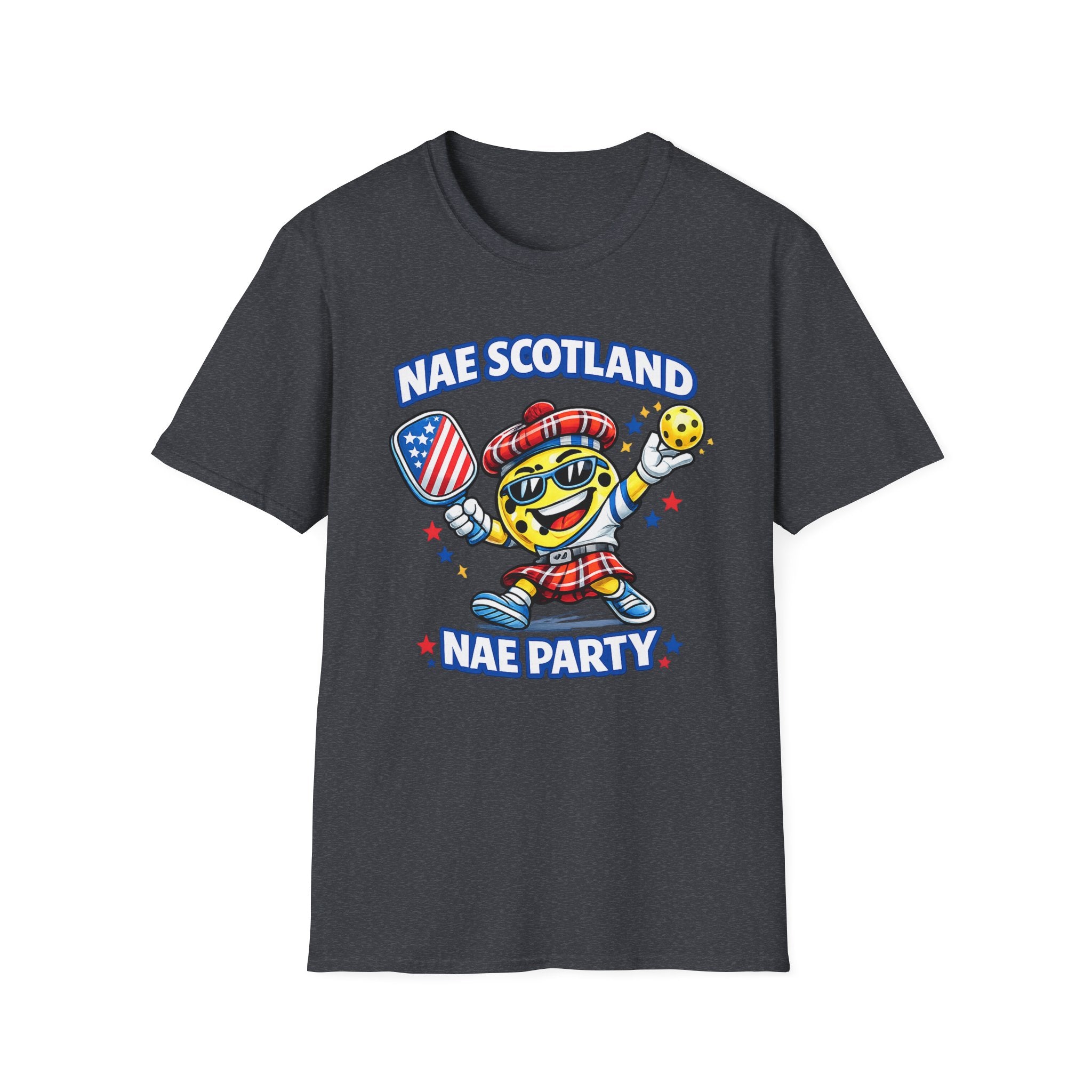 Copy of Nae Scotland, Nae Party – Tartan Pickleball Mascot T-Shirt