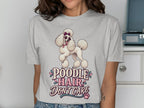 White poodle with heart sunglasses and "Poodle Hair Don't Care" text.