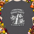 T-shirt with three cartoon chicks around a traffic cone, text says "Cracking Good Party. Nae Scotland, Nae Party."