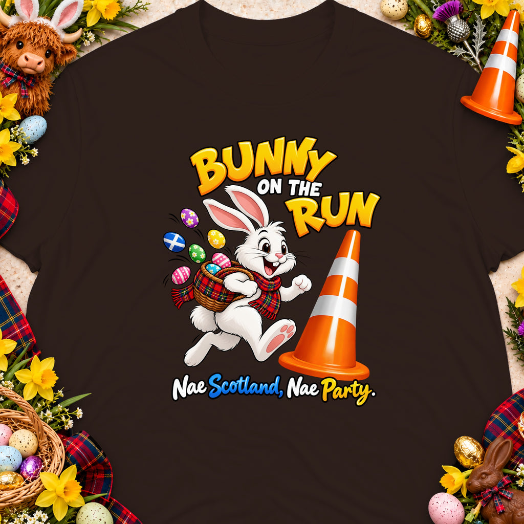 Bunny on the Run with Scottish phrase "Nae Scotland, Nae Party."