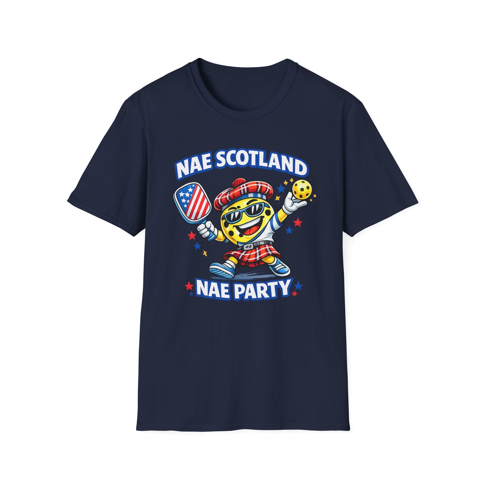 Copy of Nae Scotland, Nae Party – Tartan Pickleball Mascot T-Shirt