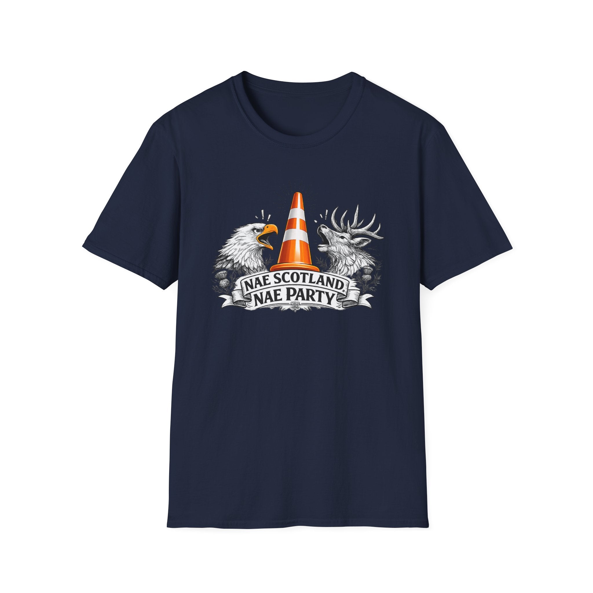Nae Scotland, Nae Party – Eagle & Highland Stag Cone T-Shirt