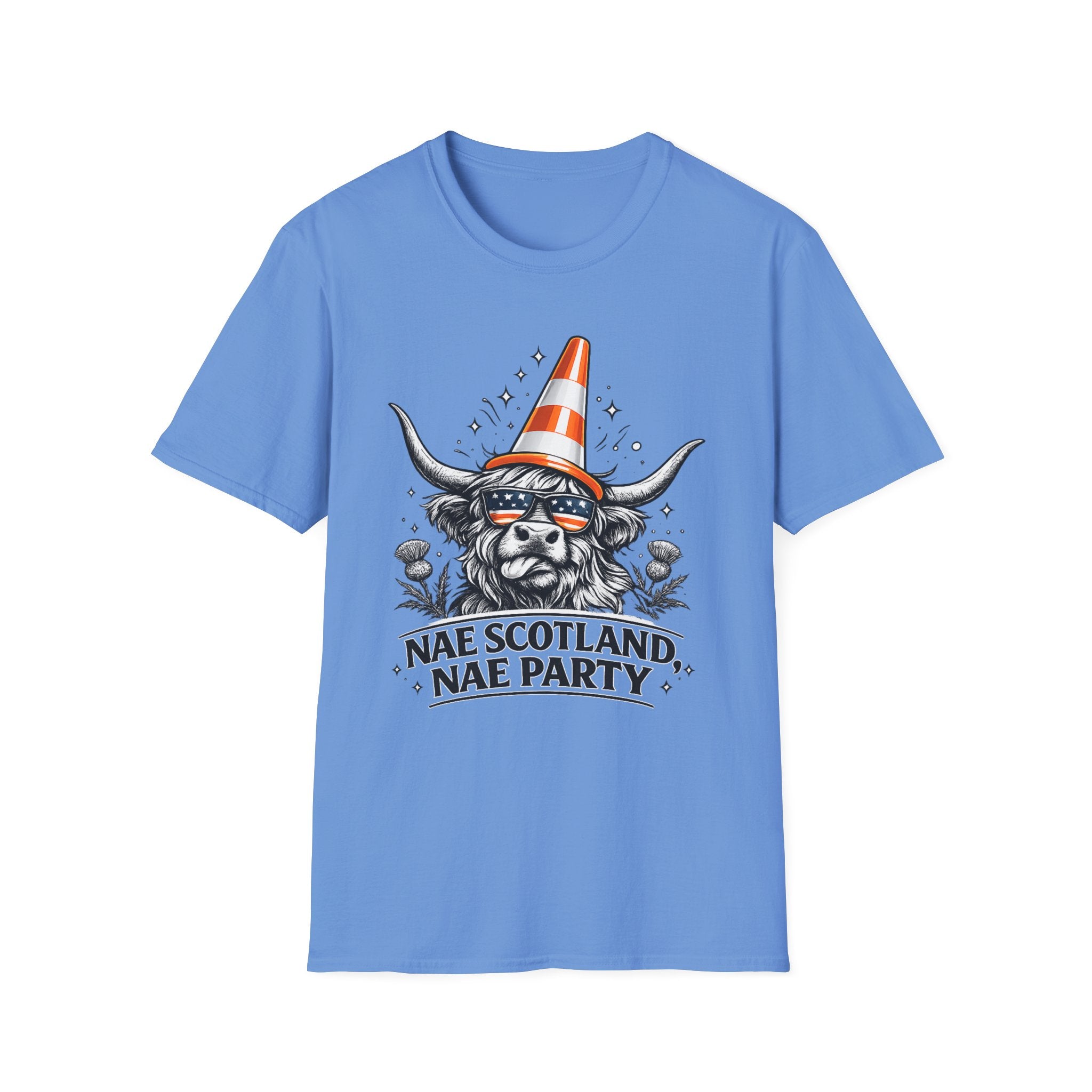 Nae Scotland, Nae Party – Highland Cow Cone T-Shirt