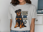 Rottweiler on a grey t-shirt with "Security System Has Paws" text.