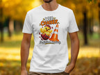 White t-shirt with "Wee Cracker" text, a chick hatching from a plaid egg, and traffic cone.