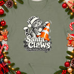 T-shirt with "Santa Claws Nae Scotland, Nae Party" text and a festive cat graphic.
