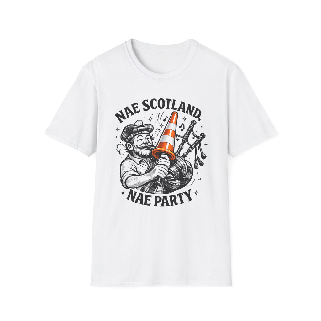 Nae Scotland, Nae Party – Scottish Bagpiper Cone T-Shirt