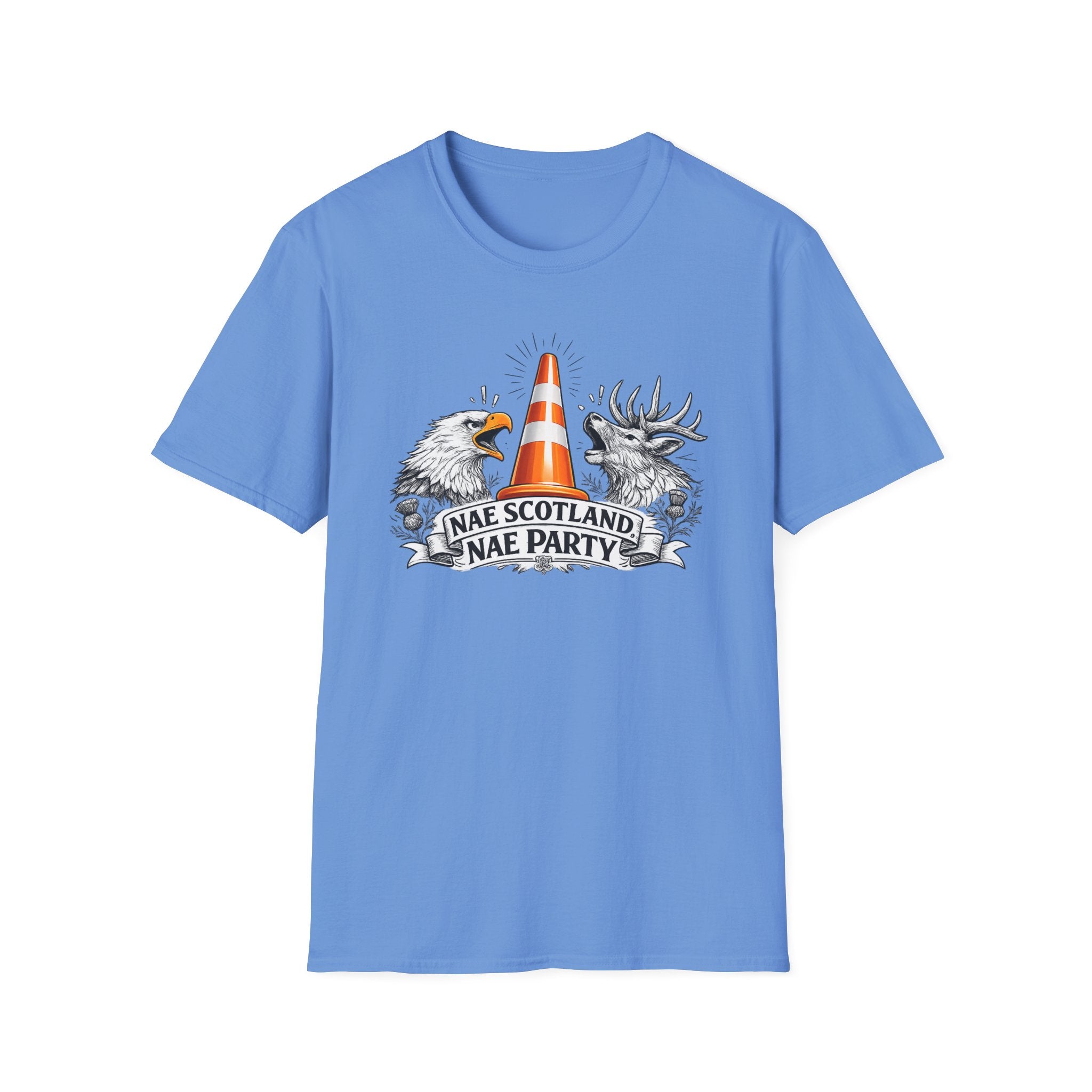 Nae Scotland, Nae Party – Eagle & Highland Stag Cone T-Shirt