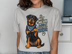 Rottweiler with bandana reads "Not Mean. Just Selectively Friendly."