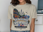T-shirt with New Orleans scene, jazz band, trolley, and text "Nae Scotland Nae Party".