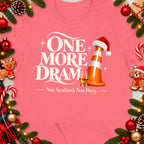 Pink t-shirt with "ONE MORE DRAM Nae Scotland, Nae Party" text, traffic cone, and whiskey glass.