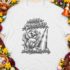 White t-shirt with "Wee Cracker" text, a chick hatching from an egg, and a traffic cone.