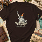 Statue of Liberty wearing a traffic cone and saying "Nae Scotland, Nae Party".