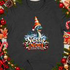 Nessie Noel graphic with Nessie wearing a Santa hat and traffic cone.