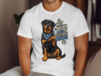 Rottweiler wearing bandana with text "Not Mean. Just Selectively Friendly."