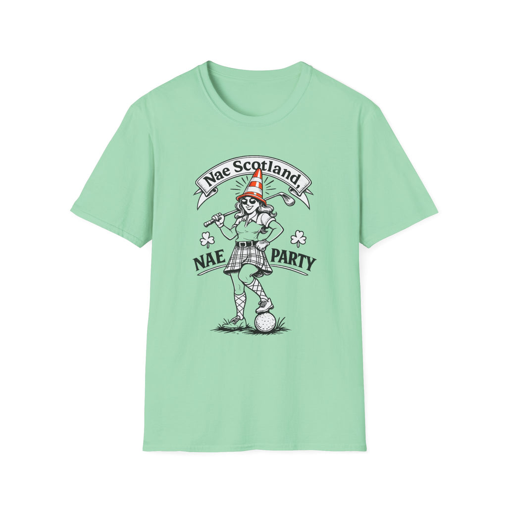 Nae Scotland, Nae Party – Highland Lass Cone Golfer T-Shirt