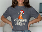 Dark grey t-shirt with "Christmas Party Survivor" and "Nae Scotland, Nae Party." text.