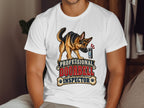German Shepherd near doorbell text reads "PROFESSIONAL DOORBELL INSPECTOR".
