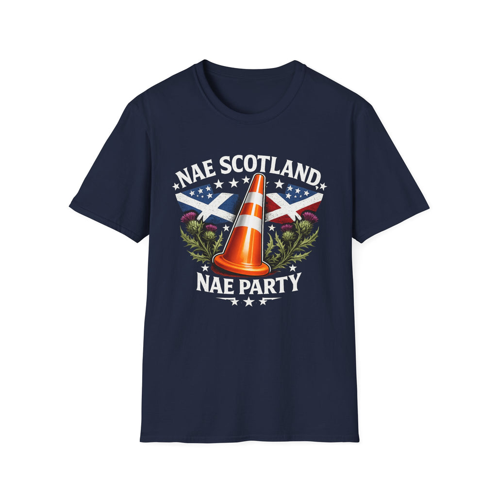 Nae Scotland, Nae Party – Scottish-American Thistle Cone T-Shirt
