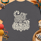 Bengal cat graphic with text "Bengal Play Mode" on a dark gray t-shirt.