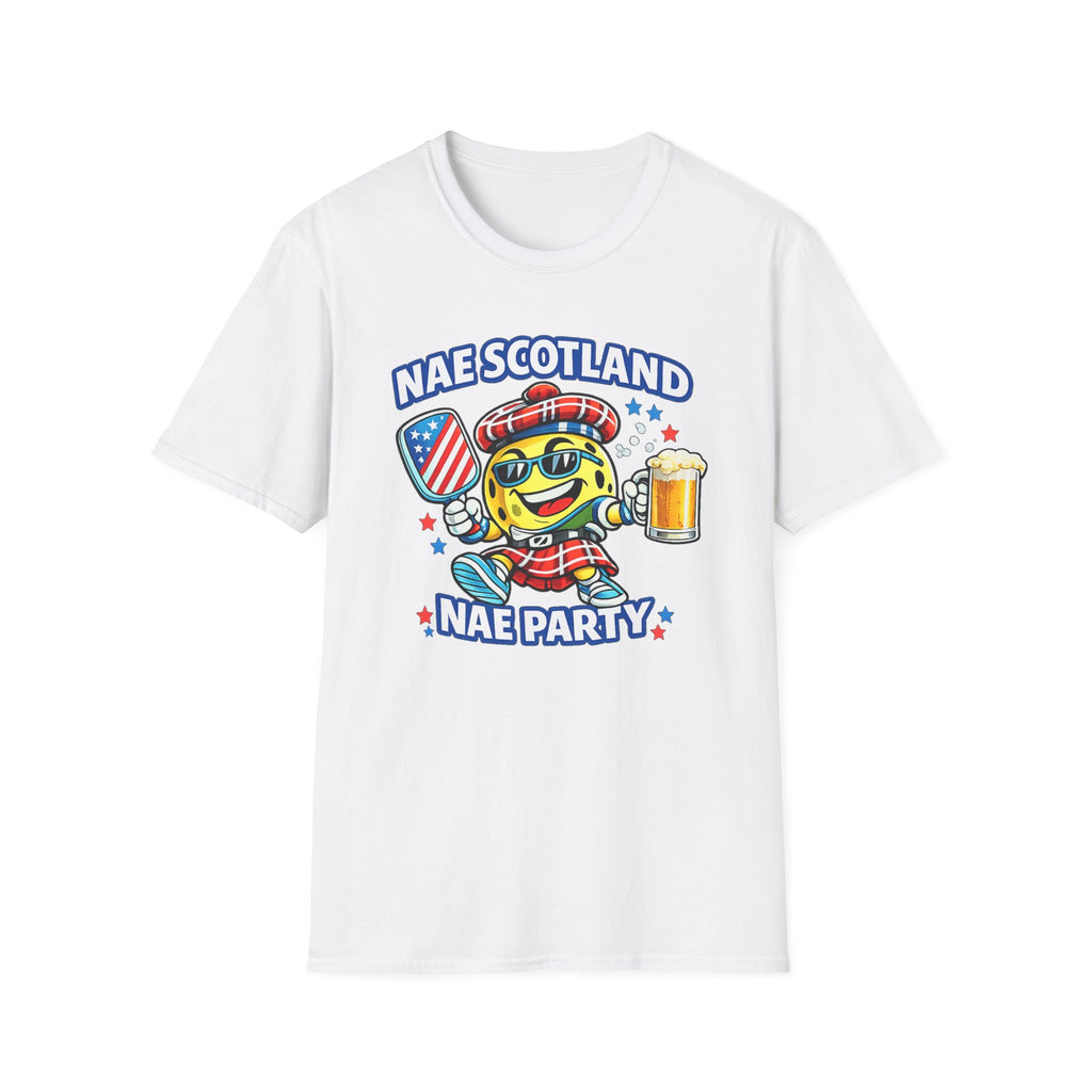 Copy of Nae Scotland, Nae Party – Tartan Pickleball Mascot T-Shirt