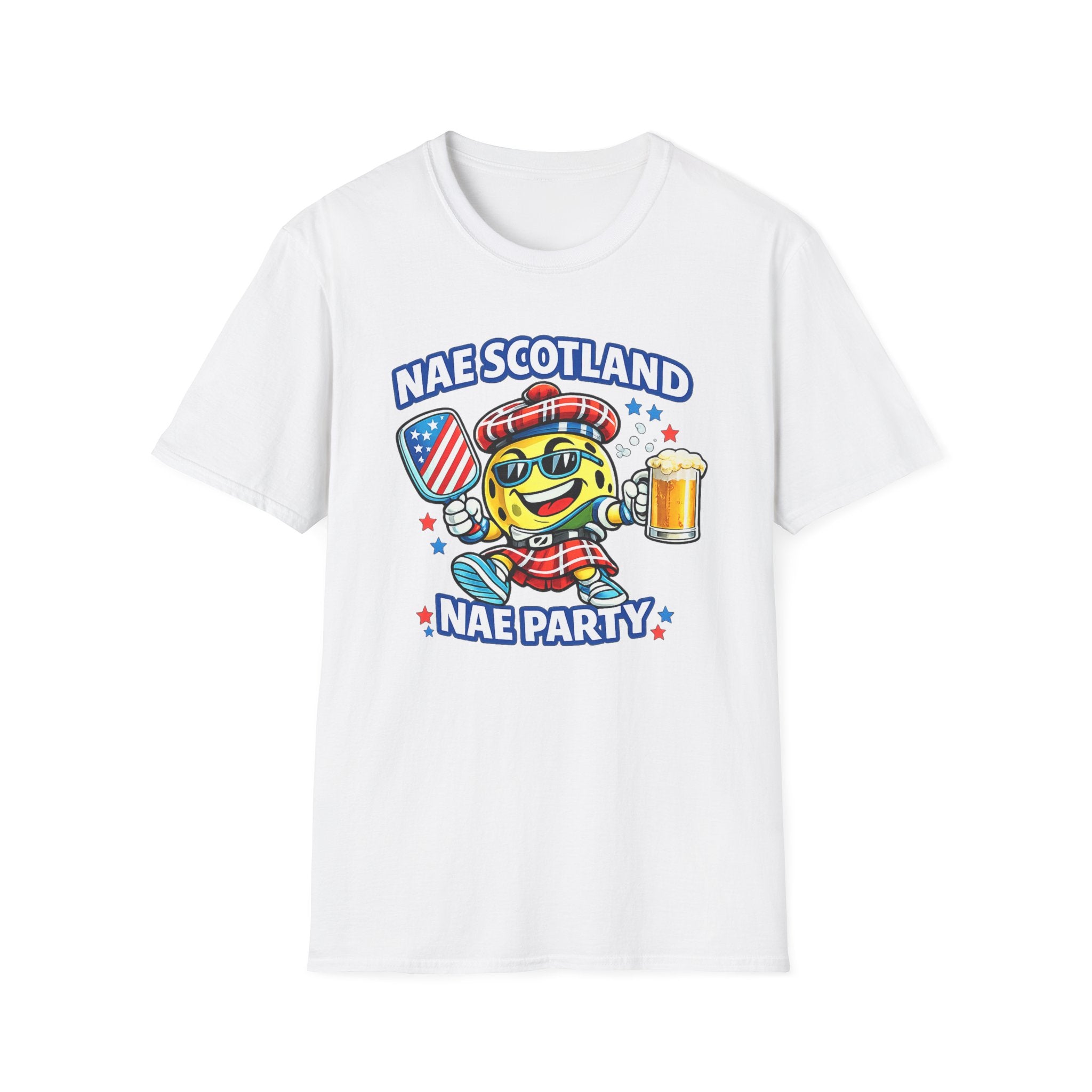 Copy of Nae Scotland, Nae Party – Tartan Pickleball Mascot T-Shirt