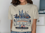 T-shirt with New York skyline, Statue of Liberty, and "Nae Scotland Nae Party" text.