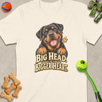 Cream t-shirt with Rottweiler graphic and text "BIG HEAD. BIGGER HEART."