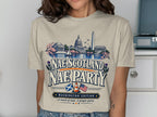 T-shirt design with Washington D.C. landmarks and "Nae Scotland Nae Party" text.